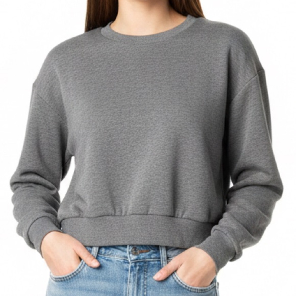 Wild Fable Gray Cropped Crewneck Sweatshirt Women’s‎ Medium Fleece Pullover - Picture 1 of 6